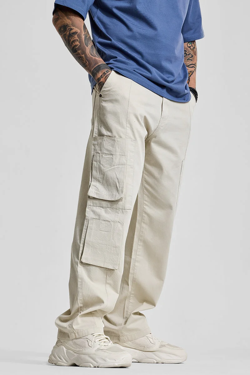 Snitch Cream Cream Relaxed Fit Cargo Pants for Men | Best Price UAE